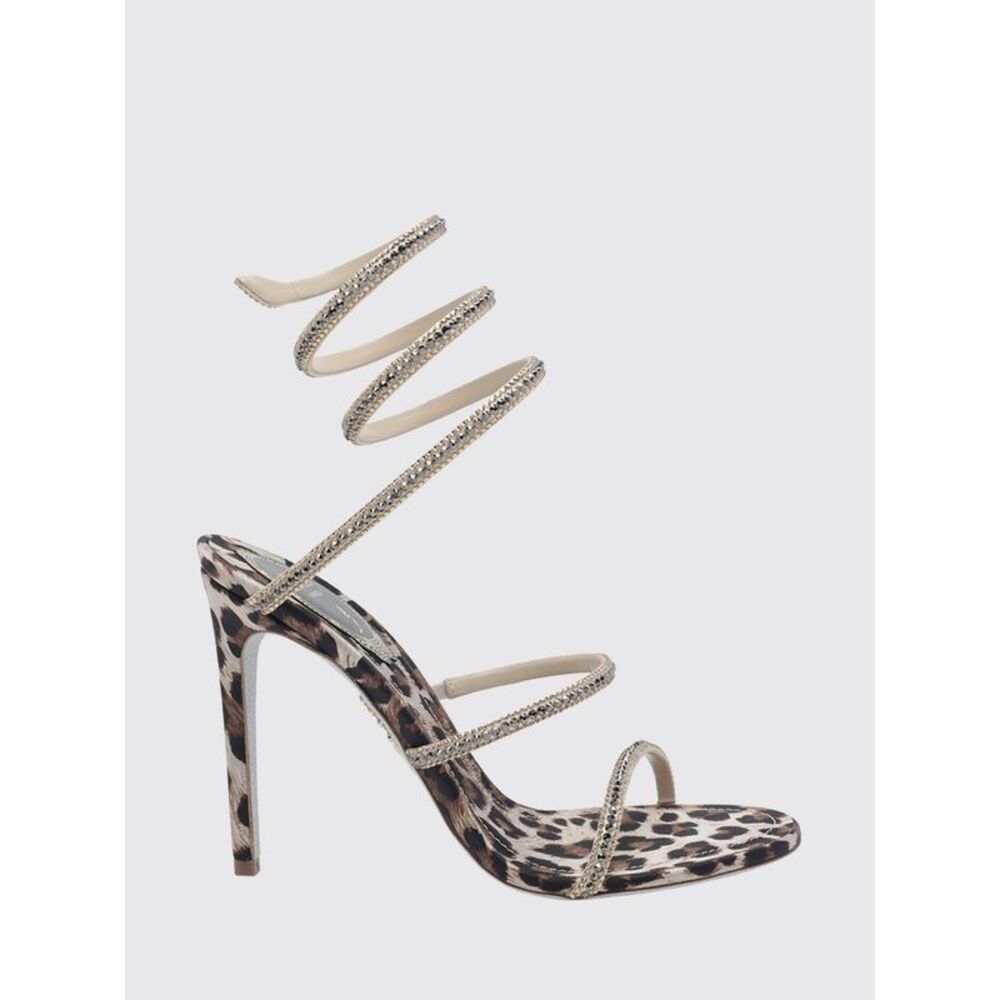 Rene Caovilla Cleo Animalier Print Satin Sandals With Snake Strap And Crystals